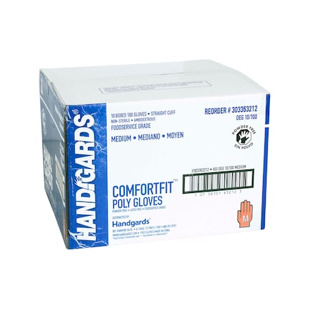 Handgards ComfortFit, Disposable Gloves, Poly, Powder-Free, M, 1000 PK, Clear 303363212